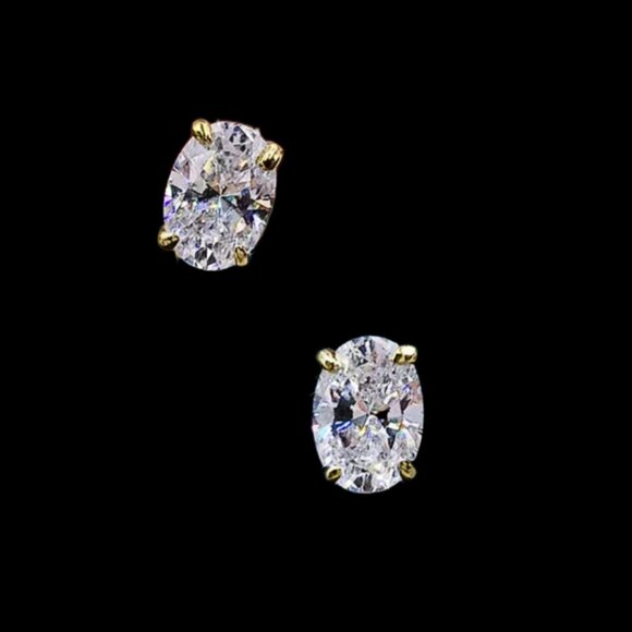 18kt Gold Plated Oval Cut CZ Studs - Picture 1 of 2